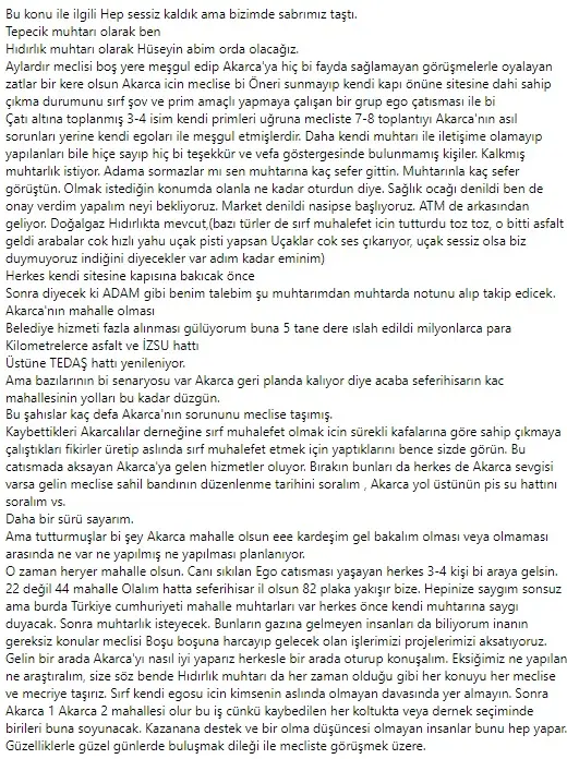 Akarca’nın mahalle olma talebiyle ilgili konuştu: ‘Aylardır meclisi boş yere meşgul edip...’