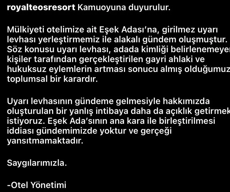 Eşek Adası’na ‘Girmek Yasaktır’ tabelası asan otelden açıklama