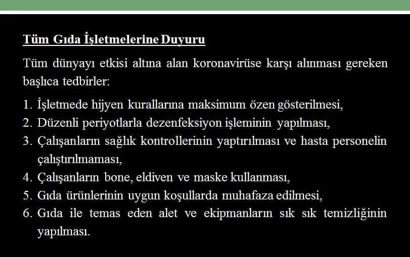Gıda işletmelerine önemli duyuru